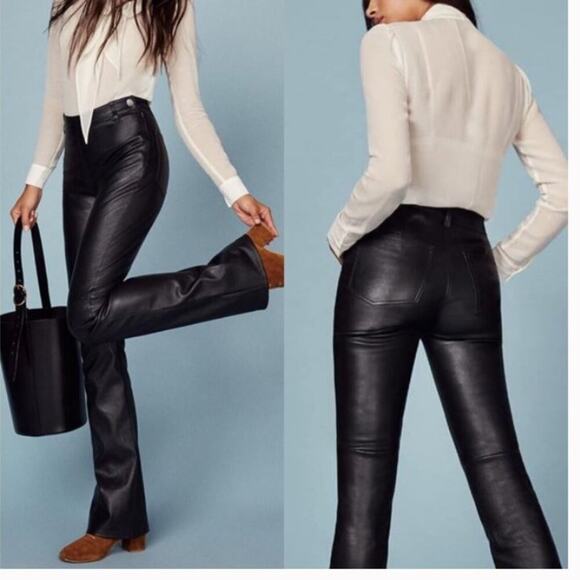 Reformation Sz 25  Annie Black Leather Bootcut Pants - Picture 1 of 8